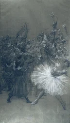 Balletdanser og D. Pedro de Alcantara - Tegnefilm til overførsel af grand drape fra det kommunale teater i Rio de Janeiro